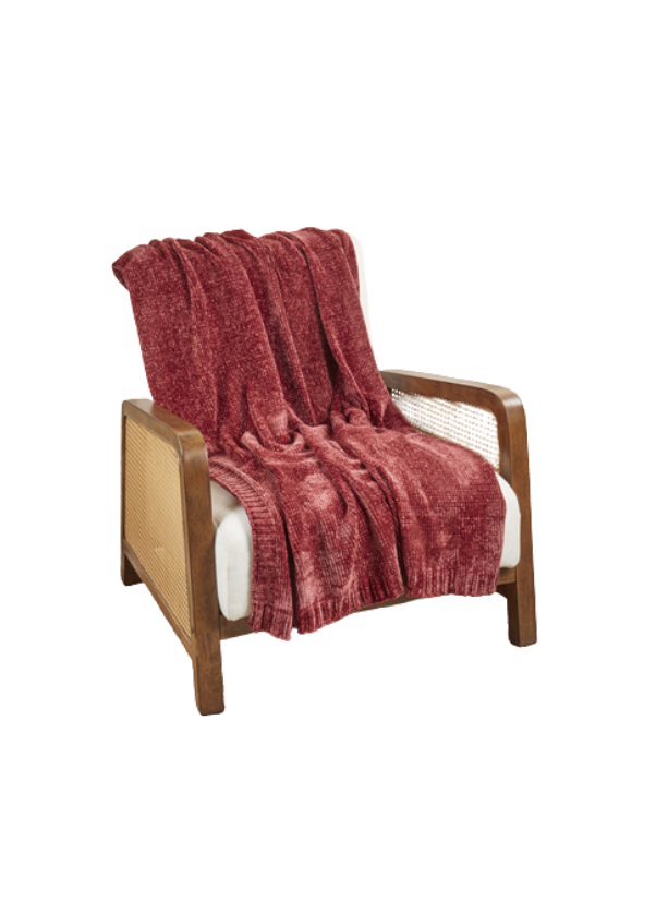 Burgundy  Knitted Chenille Throw